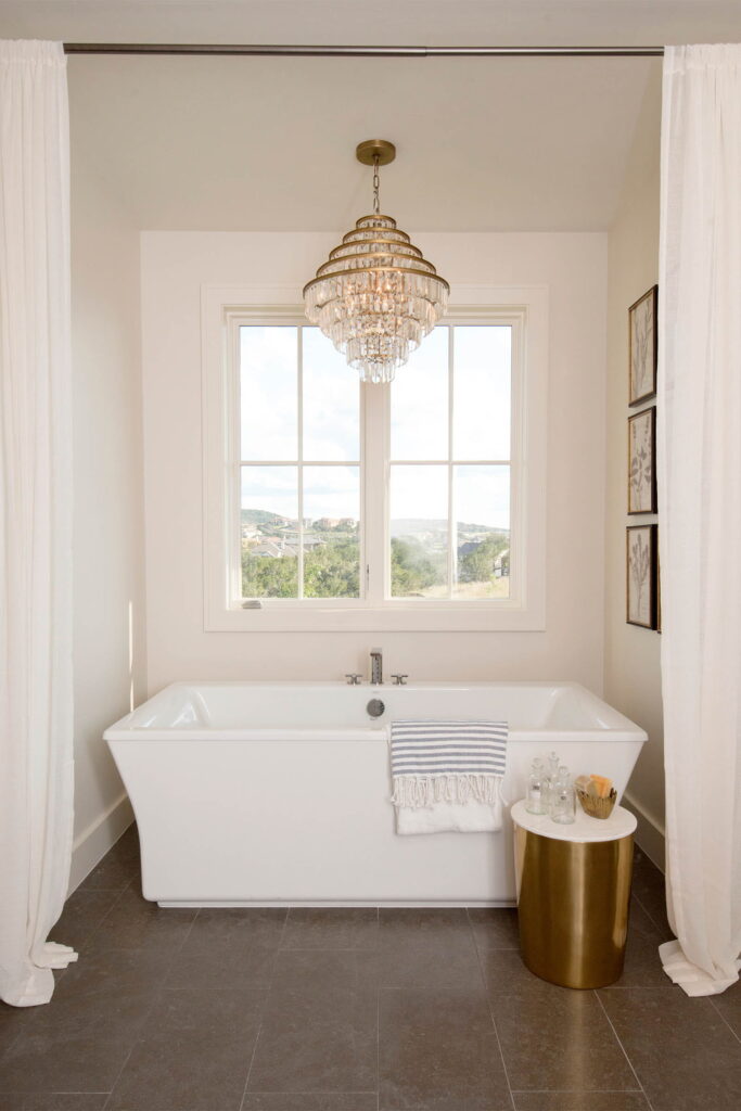 Bathroom Freestanding Bathing Area Showcasing Beautiful Andersen’s E-Series Casement Window